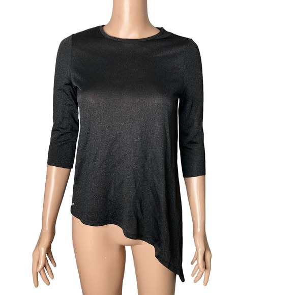 Ted Baker Tops - Ted Baker London Blouse Womens Size 0 Asymmetric Black Shimmer Sparkle